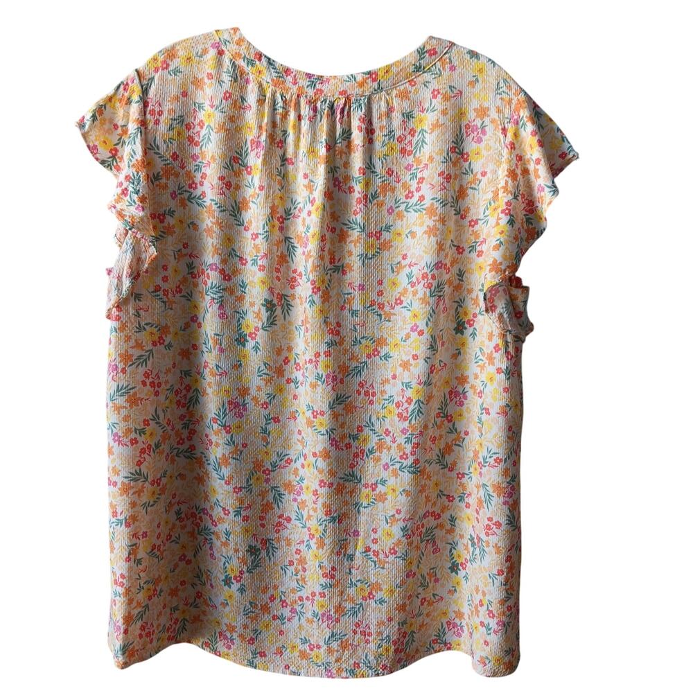 Jones New York JNY Top Women's 1X Floral Flutter Cap Sleeves V-Neck EUC - Picture 4 of 5